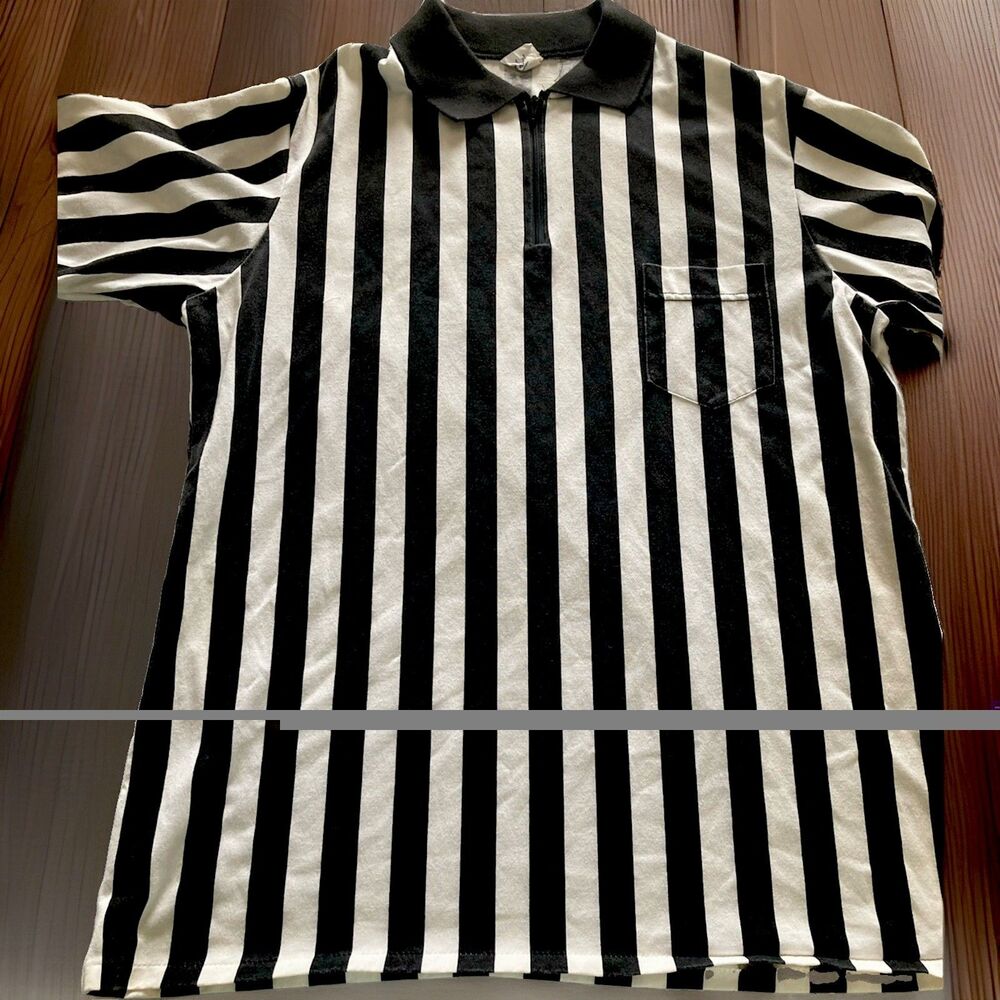 Majestic VTG Referee Shirt  1/4 Zip Front  USA XXL Black White Good Condition